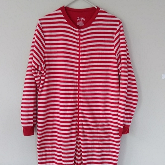 Nick & Nora One Piece Stripes Monkey Footed Pajama Medium Red White - Picture 3 of 16